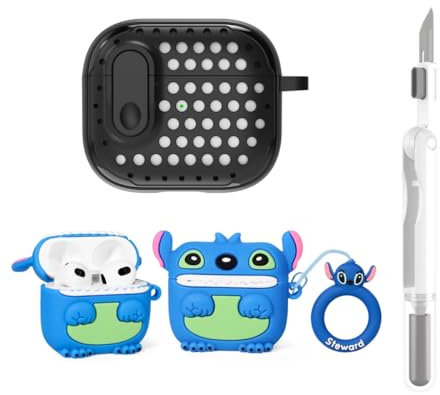 LEWOTE Custodia protettiva 3 in 1 compatibile con Apple AirPods 3 con kit di pulizia e portachiavi (Stitch)