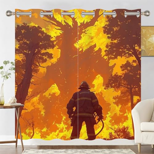 3D Feuerwehrmann Print Fenstervorhang Für Schlafzimmer Wohnzimmer Feuerwehrmann Gedruckt Vorhänge Blickdichte Vorhänge Dekord Feuerwehr Held Blickdicht Vorhang (Vorhang1,140(L) x 250(B) cm)