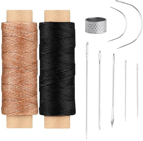 2 Rollen Ledergarn Gewachst, Leder Wachsfaden, Leder Faden, Sattlergarn Gewachst mit 7 Leder Sattlernadeln, für Nähen Und Reparieren Lederhandwerk DIY Sofa Schuhe Buchbinden Makramee Garn
