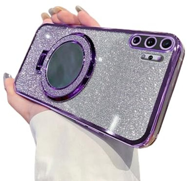 IMEIKONST Kompatibel mit Samsung Galaxy Note 10 Plus Hülle, Glitzer Sparkle Handyhülle mit Spiegel Ring Ständer Galvanisierte Stoßfeste rutschfest Schutzhülle für Samsung Note 10+. Lila DSJ