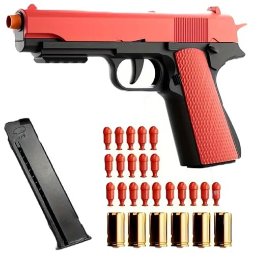 Automatic Shell Ejection Toy Gun with Soft Bullet- Stress Shot Stress Relieving 3D Reloading Rebound Toy Gun Pistols for Shooting Game Educational Toys Gifts for Boys Girls (1911-Red)