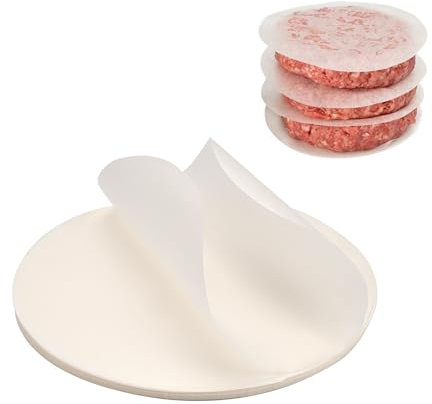 200 Pezzi Carta per Hamburger, 13 cm Carta da Forno Rotonda, Carta Oleata per Hamburger, Carta Forno Fogli Separatori, Carta per Alimenti, Carta Pergamena Antiaderente per Hamburger, Polpettone, Pane
