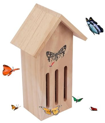 Casas y mariposas,Casa y mariposas - Hotel de mariposas de madera natural de madera | Hogar y mariposas fácil de alimentar 11.2x3.9x3.2 pulgadas, casa y mariposas en el suelo colgando en la pared