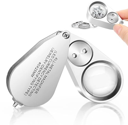 VMUTGA Juwelier Lupe, 40X Vergrößerung, Metall Faltlupe mit LED/UV Licht, Juwelierslupe Vergrößerungsglas für Enge Arbeit, Diamanten, Edelsteine, Briefmarken, Rocks, Münzen