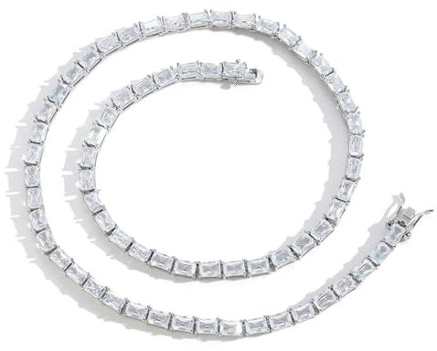 WAHZAUS - Baguette-Halskette für Damen, 4 x 6 mm, 18 Karat vergoldet, Labor Diamant-Halskette, kubische Zirkonia Kette für Damen, Edelstein, Zirkonia