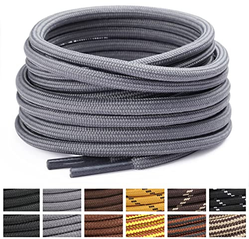 Stepace Lacets Ronds pour Bottes [2 Paires] Lacets Renforcés et Résistants pour Bottines, Chaussures de Randonnée, Chaussures de Travail Gray 70(High Density)