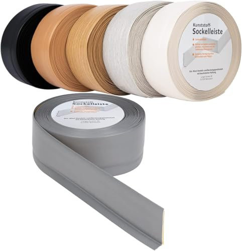 etm® Sockelleiste Selbstklebende Rückseite - 50 x 15 mm - Küchenleiste, Knickleiste individuell zuschneidbar - Weichsockelleiste aus PVC, Oslo (Grau, Länge: 15 Meter)