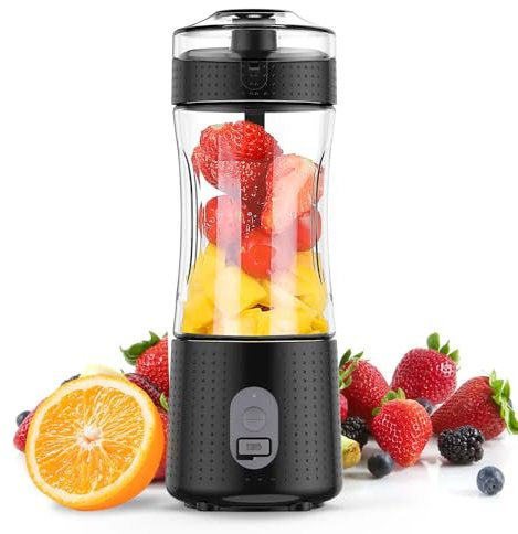 BlenderBee Portable Blender in Black – Powerful Six-Blade System, 380ml Cup, Flip-Top Lid with Handle, USB Charging Cable & User Guide – Delivers 15+ Blends Per Charge