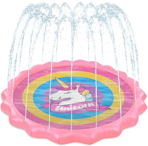 Herenear Splash Game Pad, 170cm Sprinkler Wasser Spielmatte, Splash Pad, Sommer Garten Wasserspielzeug für Kinder ab 3+Jahren und Haustiere