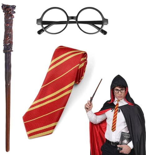 FENQURO 2 Pcs Baguette Magique, Costume de Magicien Enfant, Cosplay Ensemble, Deguisement Enfant, Kit Robe Sorcier d'accessoires pour Halloween Fête Carnaval Party Noël(A)