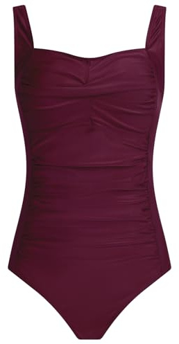 Aidotop Womens One Piece Swimsuit Tummy Control Swimwear with Retro Ruched Monokini Bathing Suits(52Wine Red,L)