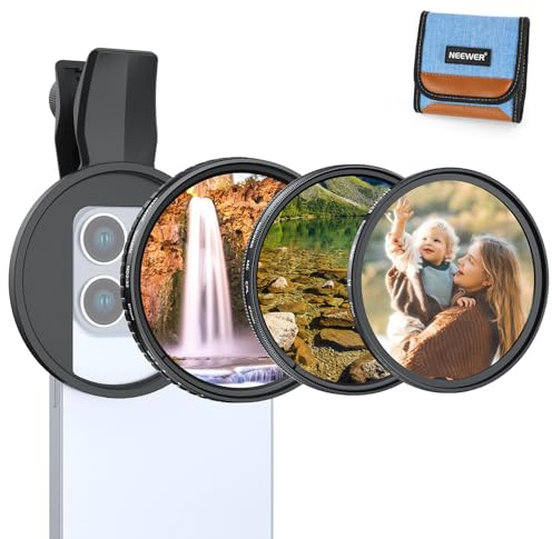 NEEWER Set di Filtro ND Variabile 67mm Compatibile con iPhone, 3pz, Polarizzatore Circolare CPL + ND2-32 + Black Diffusion 1/4, Kit Filtri a Clip per Fotocamera Telefono, Accessori Fotografia, FL-B37