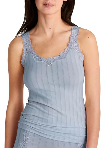 Calida Etude Toujours Tank Top Damen, mit Swiss+Cotton-Gütesiegel, edle Nadelstreifen-Optik und zarte Spitze am Ausschnitt