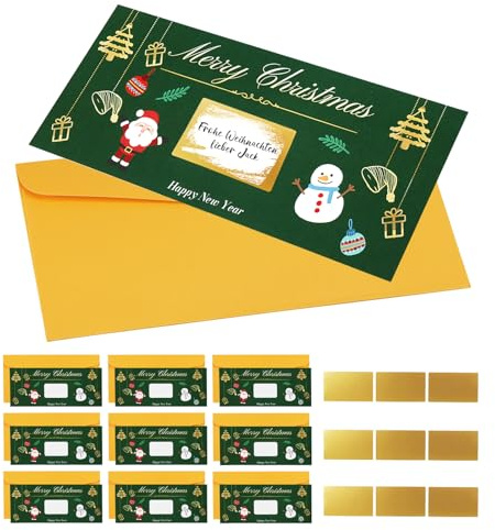 KWJEIULSOQ 10 Stück Weihnachten Rubbellose Selber Machen,Gutschein Zum Selber Ausfüllen,Weihnachtsgutscheine Kann Selbst Schreiben Überraschung für Freunde, Liebhaber, Familie, Kinder
