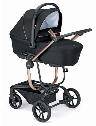 CAM Taski Sport Kinderwagen 3-in-1 Schwarz | Leichter 3in1 Kombikinderwagen mit Babyschale (ECE R129), Einhand-Faltmechanismus, umkehrbarem Sitz und Zubehör bis 22 kg.