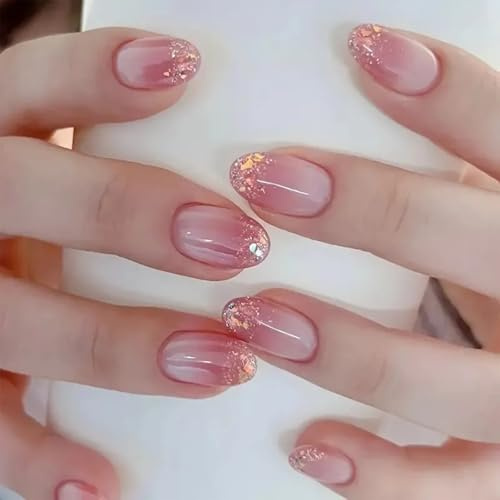 Nymora 24 Stück Press on Nägel Almond - Rosa Farbverlauf Kunstnägel zum Aufkleben - Falsche Nägel für Frauen & Mädchen (Pink White Ombre)