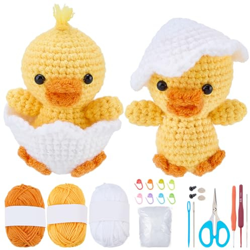 FREEBLOSS 2 Set Osterküken Häkelset Für Anfänger Häkeltier Set Mit Schritt Für Schritt Video Tutorials Strickzubehör Für Erwachsene Osterdeko