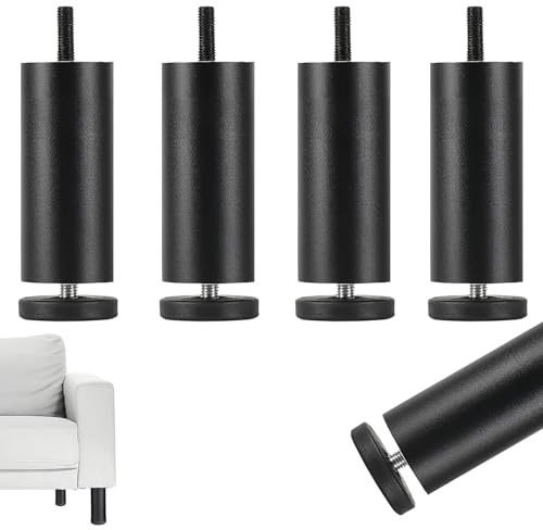 TIANLIN 4 Pezzi Piedini Regolabili in Altezza per Mobili M8 – Lega di Alluminio, Nero, 12 cm, Compensazione 0–8 mm – Universali per Divano, Armadio, Scrivania e altro