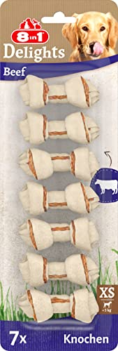 8in1 Delights Beef Knochen XS - gesunde Kauknochen für sensible mini Hunde, hochwertiges Rindfleisch eingewickelt in Rinderhaut, 7 Stück