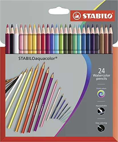 STABILO - Aquarell-Buntstift - aquacolor - 24er Pack - mit 24 verschiedenen Farben