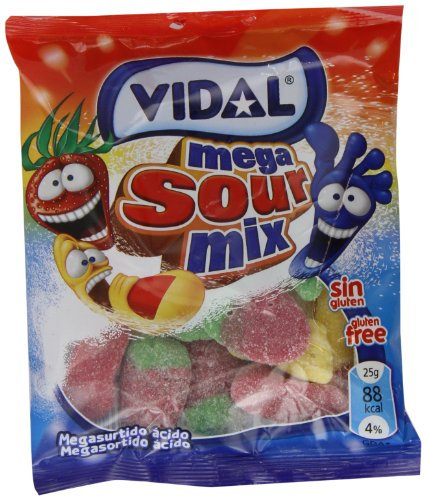 Vidal Golosinas. Megasurtido ácido de dedos, fresas y pies ácidos. 14 bolsas de 100 g.