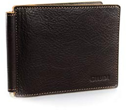 GIUDI ® Geldbörse Herren Leder Klein Geldklammer Dunkel-Braun Dollar Clip Flach Slim Echtleder Rindsleder Mit Münzfach Kartenfächer Querformat Portemonnaie Geldbeutel