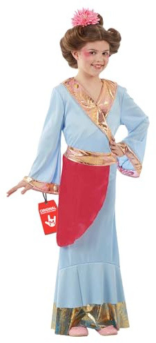 Fun Shack blå japansk prinsessdräkt för barn med kimono, obi-bälte och blomhårdekoration - barnkostym S-L