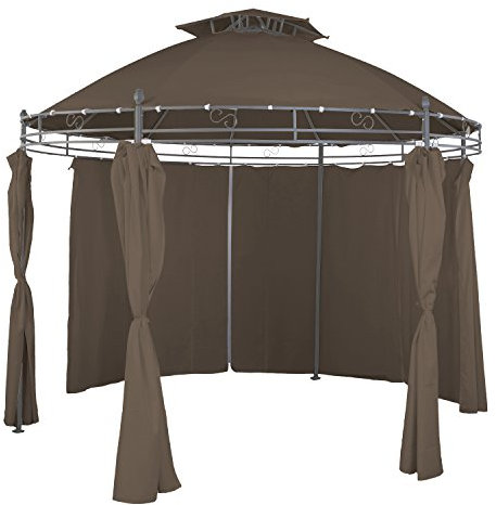 Mojawo Hochwertiger Gartenpavillon Eventpavillon Sonnenschutz Festzelt Zelt Pavillon wasserdicht rund Ø 350cm Taupe inkl. Seitenteile