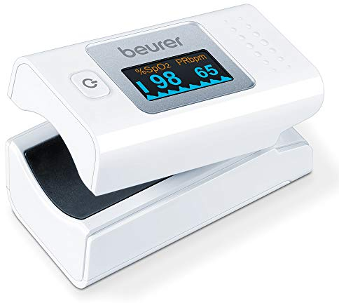 Beurer PO 35 Pulsoximeter, Messung von Sauerstoffsättigung (SpO₂) und Herzfrequenz (Puls), schmerzfreie Anwendung, leicht ablesbares Farbdisplay, Darstellung der Herzfrequenz