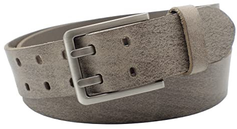 NK Belt GmbH Handgemachter Herren Ledergürtel aus Büffelleder mit Doppeldorn Schnalle, Made in Germany, Anzug Jeans Gürtel 43mm #DD-15 (Grau, 95cm Gesamtlänge 110cm)