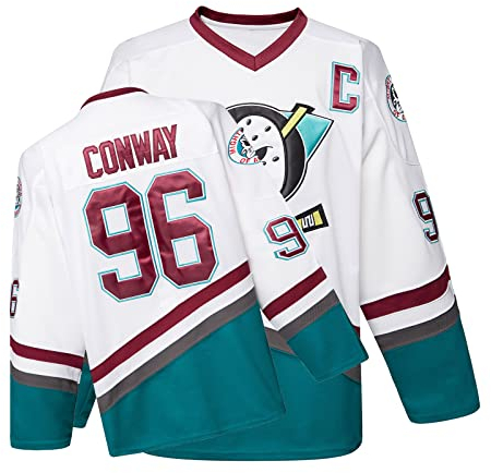 Mighty Ducks Jersey Movie Eishockey Trikot S-XXL Charlie Conway #96 Adam Banks #99 90S Hip Hop Kleidung für Party, #96 Weiß, S