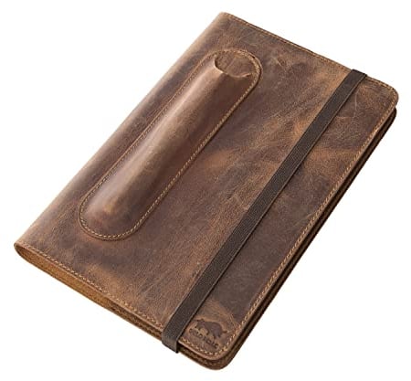 A5 Notizbuch Leder inkl. Buch - Nachfüllbares Reisetagebuch aus Handgefertigtem Echtleder Perfekt als Tagebuch, Notebook, Skizzenbuch oder Lebensplaner Leather Journal DIN A5 22x15cm in Vintage Braun