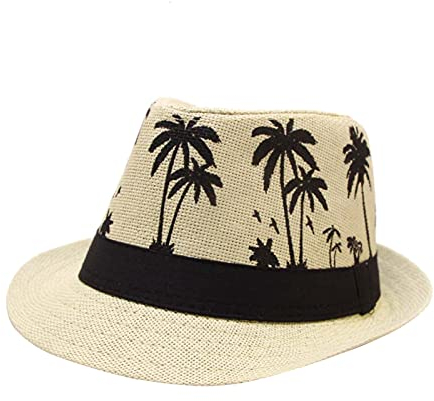 Beokeuioe Panama Hut für Junge Fedora Strohhut Sonnenschutz Anti-UV für Garten Strand Reisen Sommerhut mit schwarzem Ripsband Sonnenhut aus Stroh Strandhut für den Sommer
