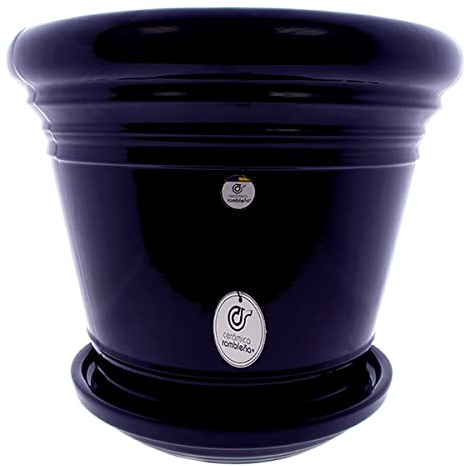 CERÁMICA RAMBLEÑA | Maceta Grande | Maceta Original | Maceta Exterior | Maceta Pintada rambleña - Azul Cobalto - Modelo D120 | 35x35x34 cm | Plato Incluido