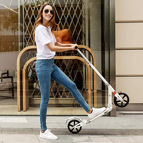 Hikole Tretroller Erwachsene Big Wheel Scooter City Roller, Klappbar Roller Erwachsene mit Doppelfederung, Roller Kinder 12 Jahre, Weiß, Einheitsgröße