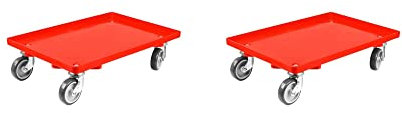 SparSet 2X Transportroller für Euroboxen 60x40cm mit Gummiräder rot | Geschlossenes Deck | 2 Lenkrollen & 2 Bremsrollen | Traglast 300kg | Kistenroller Logistikroller Rollwagen Profi-Fahrgestell
