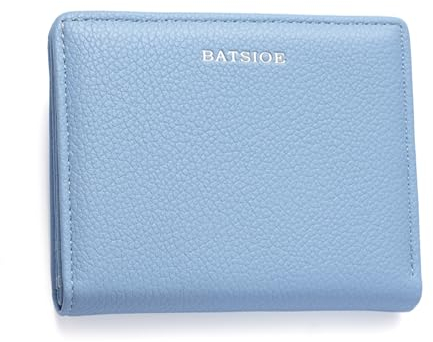 Sugeru Portemonnaie Kleines Mini Kurzer Damen aus Weichem PU Leder mit Schnappverschluss | Geldbörse Damen Viele Fächer,Kreditkartenetui,Ausweisfenster,Münzfach Zipper,Geldbeutel Kurzformat (Hellblau)