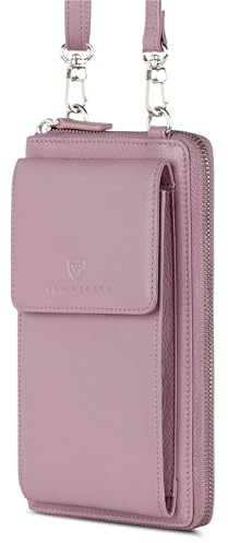 VON HEESEN Leder Handy-Geldbörse mit RFID-Schutz - Handytasche mit Portemonnaie für Damen & Herren aus echtem Leder - Wallet mit Münzfach - Geldbeutel für Frauen und Männer in Lavendel