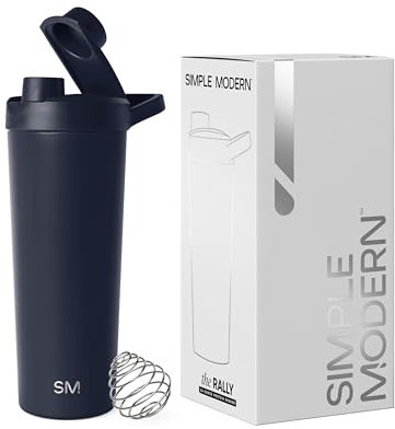 Simple Modern Protein Shaker Bottle, Stainless Steel | 24oz, Navy | Rally Protein Shaker Cup with Mixing Ball | Insulated Metal Bottle for Protein Powder, Shakes & Pre Workout | Deep Ocean