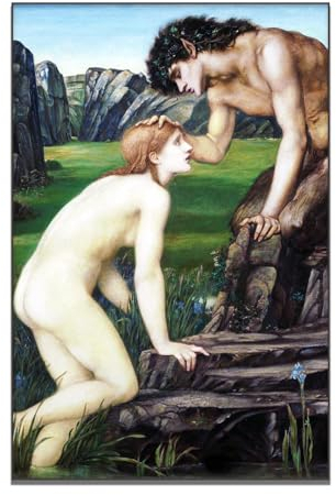 Edward Burne Jones Leinwand-Kunst, Pan- und Psyche-Poster, Vintage-Poster, Meistermaldruck, moderne Heimdekoration, geeignet für Zuhause, Büro, Klassenzimmer, Wanddekoration, ungerahmt (30 x 45 cm)