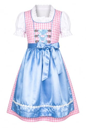 Ramona Lippert Kinderdirndl Mia Rosa mit Satin Schürze und Bluse, 3 teiliges Trachtenkleid für Mädchen