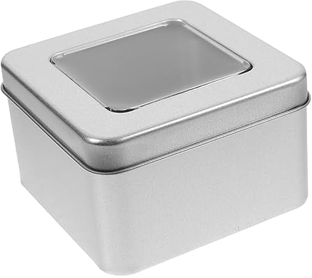 Mikinona Matte Clear Square Empty Tin for Storing Spices Candies and Tea Silver Finish Ideal for Giving and Organizing Household Items