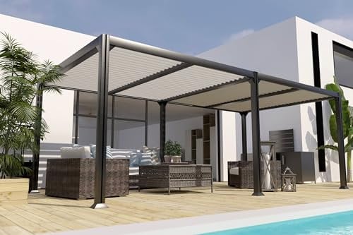COULEURS DU MONDE - Pergola bioclimatique Memphis Grise autoportante en Aluminium 3x6m