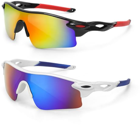 Hifot Lote de 2 Gafas Sol Niño Niñas Gafas Deportivas Adolescentes Gafas de Ciclismo Running Protección UV 400 Gafas de Sol
