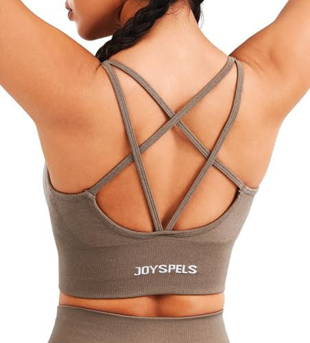 JOYSPELS Sport BH Damen ohne Buegel Gepolstert Bustier trägerloser BH Crop Tops Seamless Push Up Workout Yoga Top Fitness Mocha L