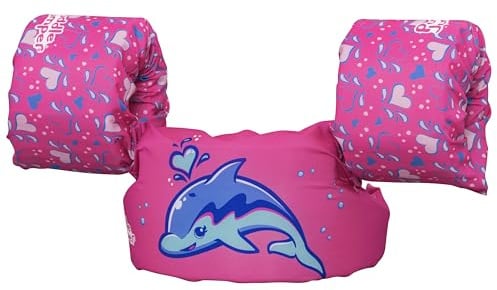 Bestway Puddle Jumper Schwimmhilfe Kleiner Delfin, 2-6 Jahre, 15-30 kg, Brustumfang 56 cm, Polyester, integrierte Schaumstoffpolster, Verstellbarer Gurt, Clipverschlüsse, Verspieltes Delfin-Design