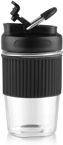 Sivaphe Reusable Glass Coffee Cup | 16oz/450ml Leakproof Travel Mug with Portable Metal Handle,Black | Borosilicate Glass,Eco-Friendly,BPA-Free|Camping,Gifts,Car Mug,School