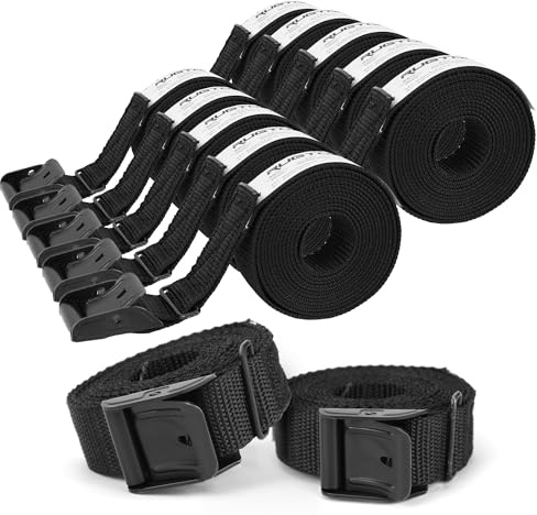 Rugtol Spanngurte, 2M Stark Belastbare Zurrgurte mit Klemmschloss und Personalisierbarem Etikett, Schwarz Spanngurt Belastbar bis 250kg, 12er Befestigungsgurt Pack für Kajak, Motorrad, Gepäck