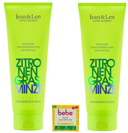 2x Jean&Len Duschgel mit Zitronengras und Minze + 1x Bebe feste Duschpflege | 2x 250ml | frei von Silikonen