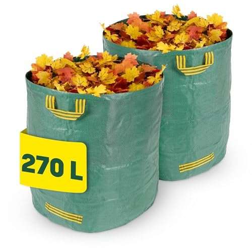 LIVIVO Heavy Duty Garden Bags with Handles – 270L, Set of 2 Reusable Garden Waste Bags, Collapsible Design with Stay-Open Ring for Lawn, Plants & Outdoor Rubbish
